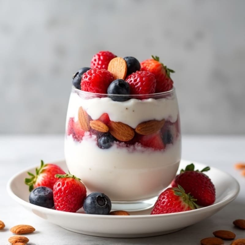 Greek Yogurt Protein Parfait with Mixed Berries and Almonds