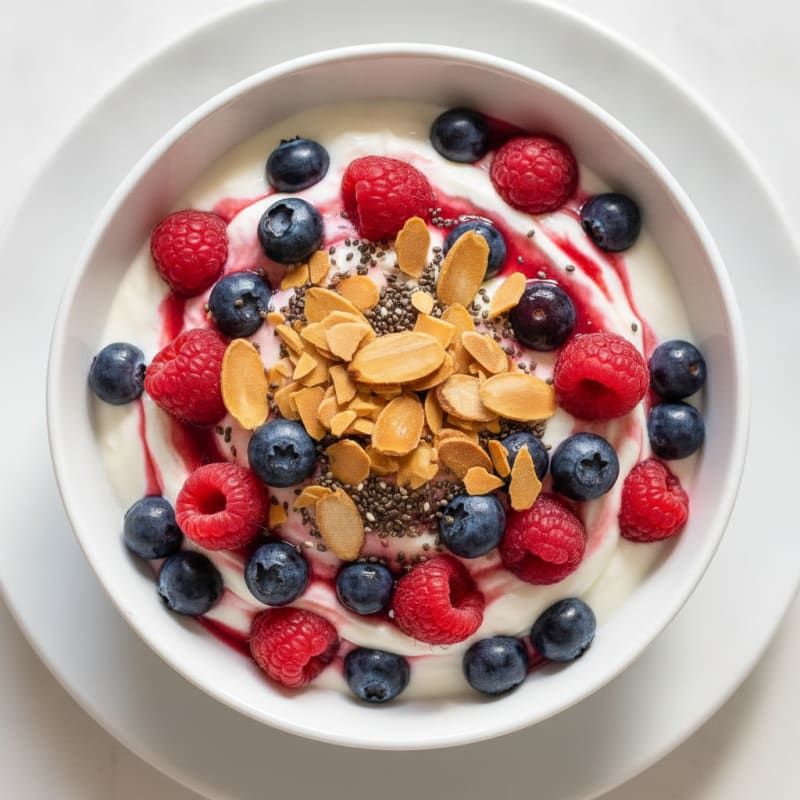 Greek Yogurt Protein Parfait with Mixed Berries and Almonds