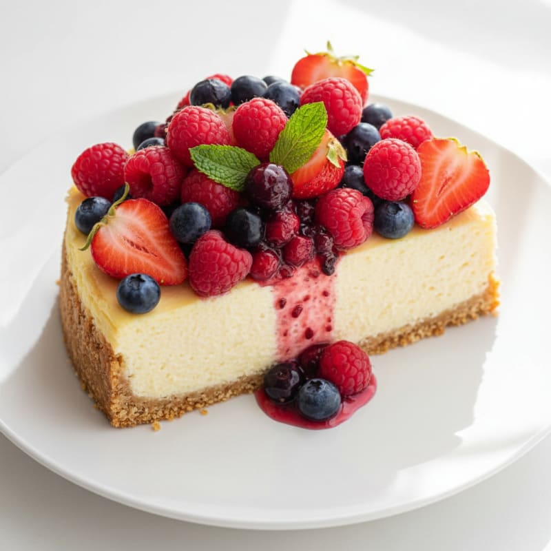 Greek Yogurt Protein Cheesecake with Mixed Berries