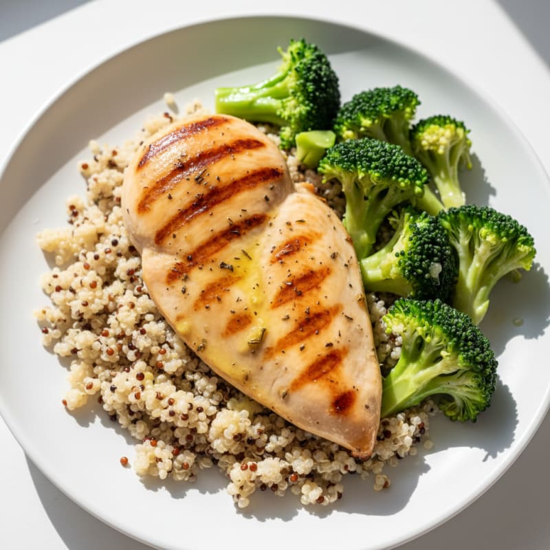Grilled Chicken Breast with Quinoa and Steamed Broccoli