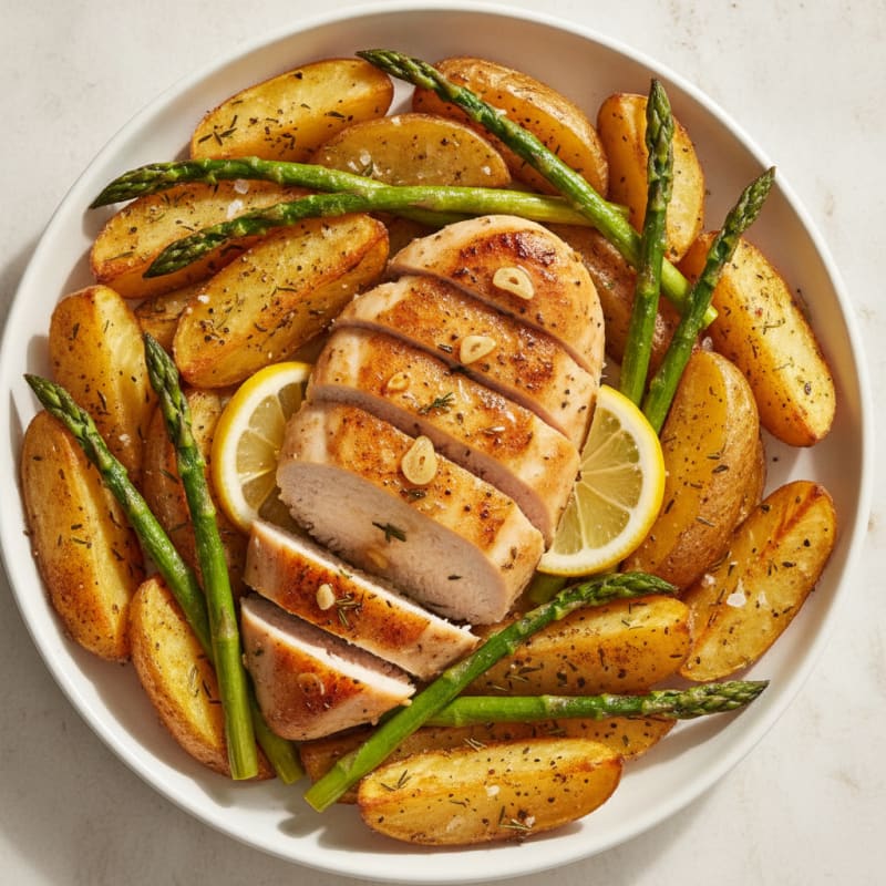 Garlic Herb Roasted Potatoes with Lemon Chicken
