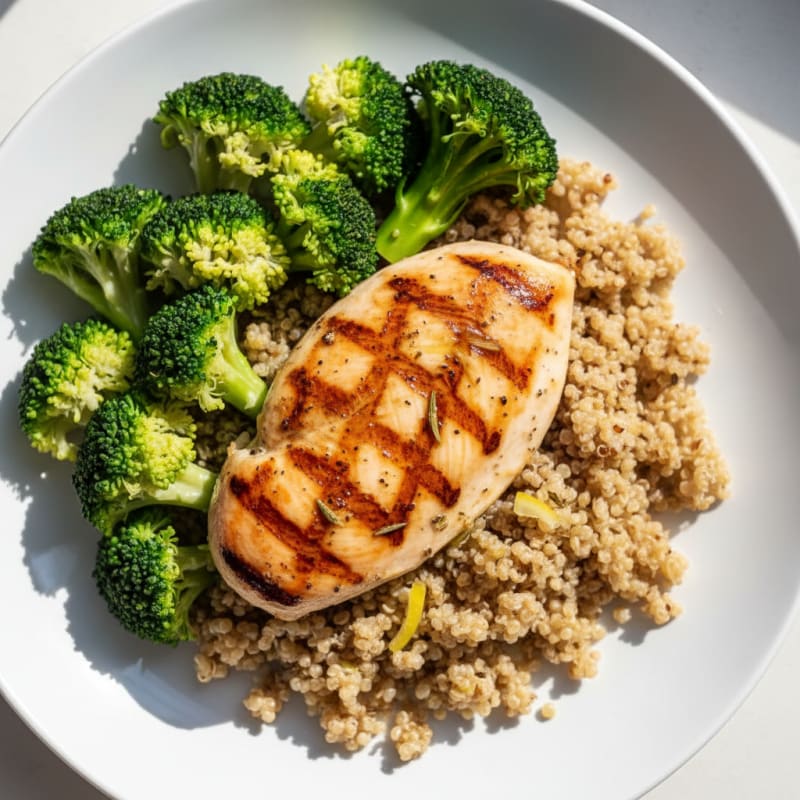 Grilled Chicken Breast with Quinoa and Steamed Broccoli
