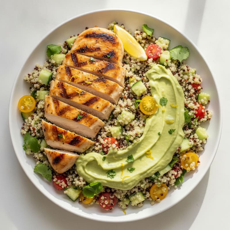 Grilled Chicken Breast with Creamy Avocado Quinoa Salad