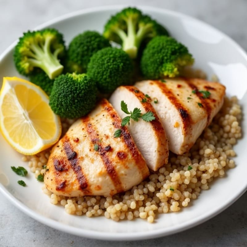Grilled Chicken Breast with Quinoa and Steamed Broccoli