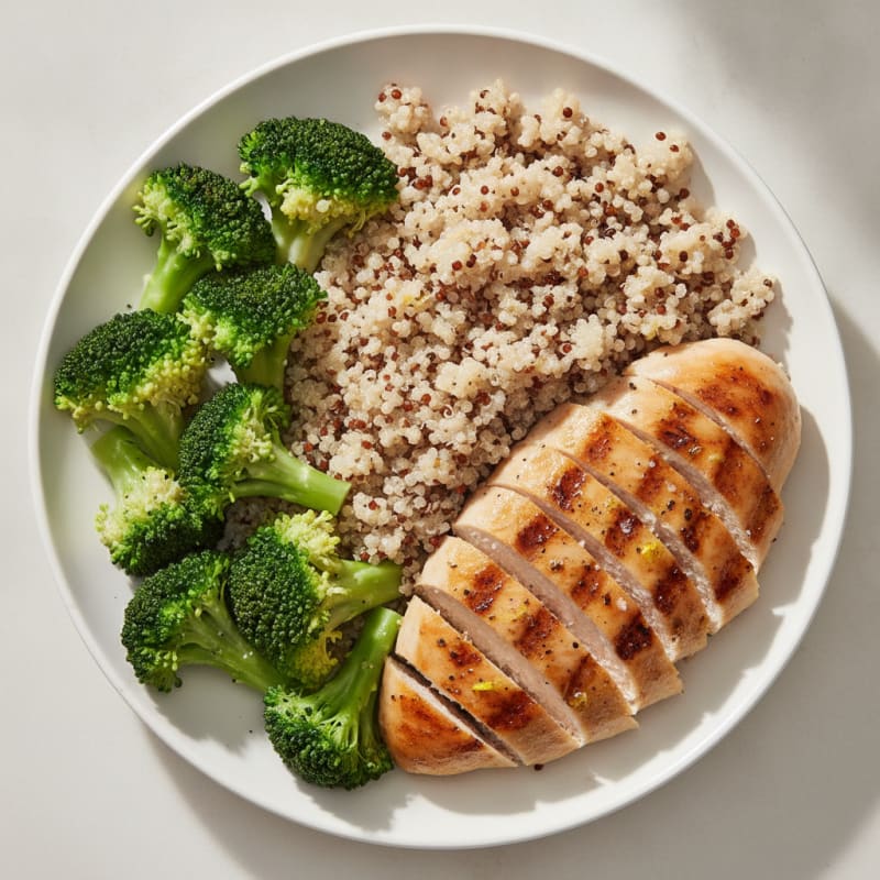 Grilled Chicken Breast with Quinoa and Steamed Broccoli