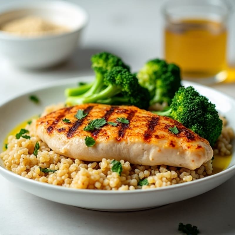 Grilled Chicken Breast with Quinoa and Steamed Broccoli