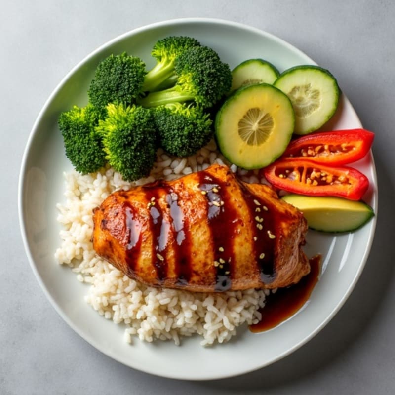 Chicken Teriyaki with Sushi Rice and Steamed Broccoli