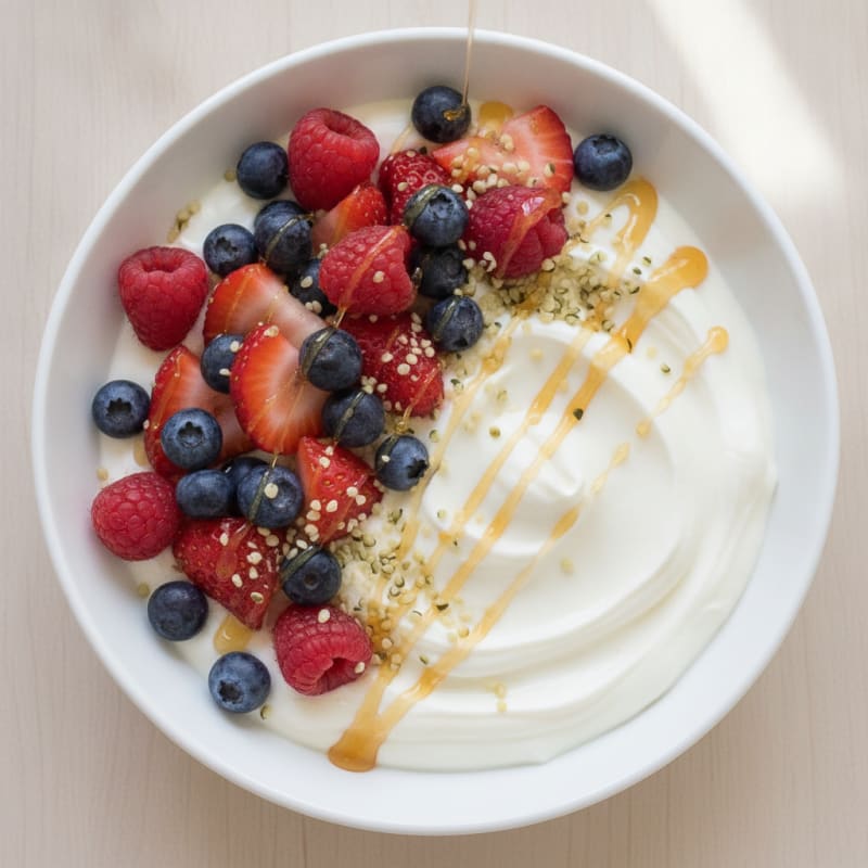Silky Greek Yogurt Bowl with Hemp Seeds and Mixed Berries