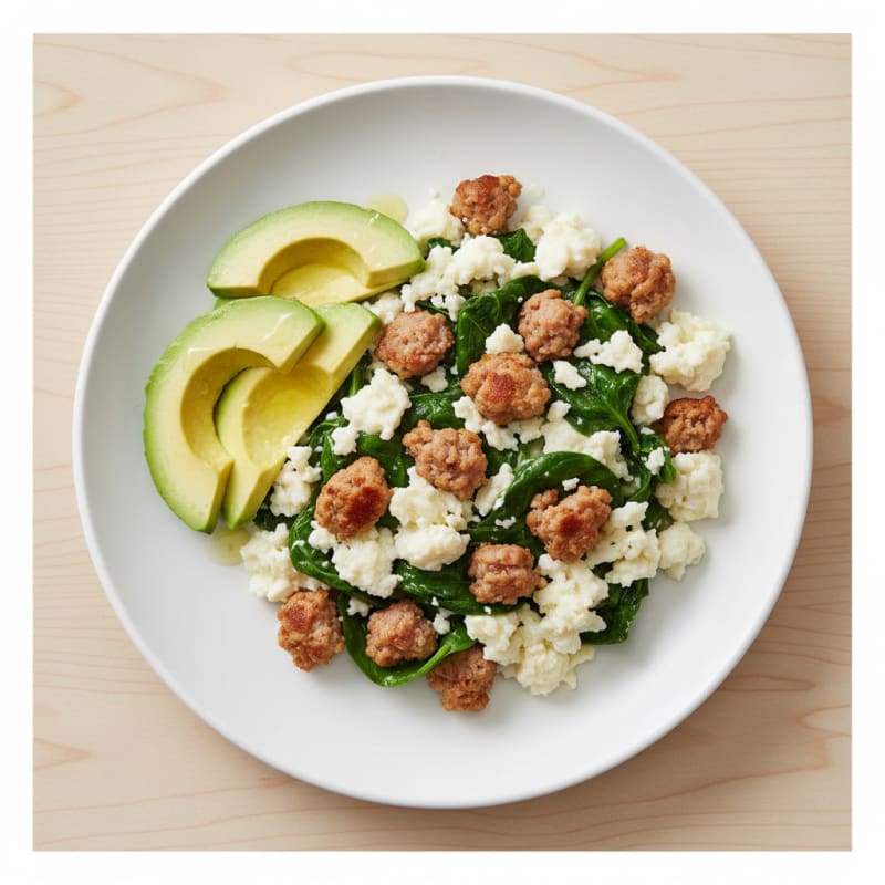 Egg White and Spinach Scramble with Turkey Sausage