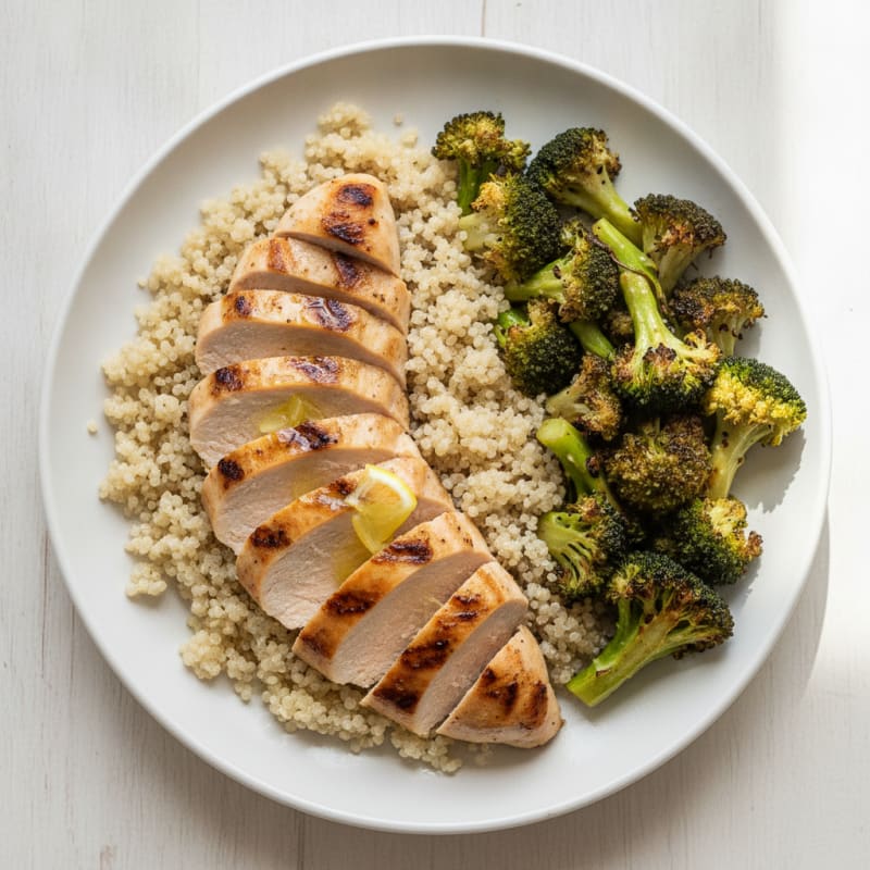 Grilled Chicken Breast with Quinoa and Roasted Broccoli