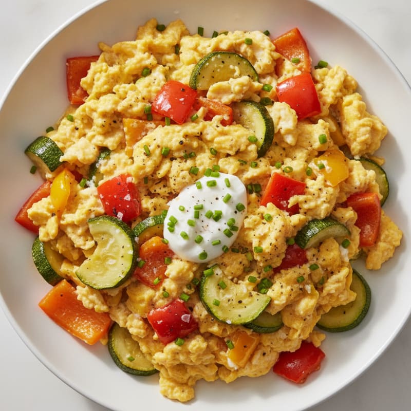 Hearty Scrambled Eggs with Roasted Vegetables