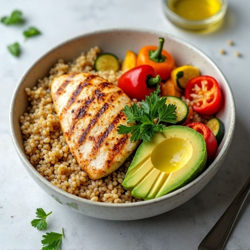 Grilled Chicken and Quinoa Bowl with Roasted Vegetables