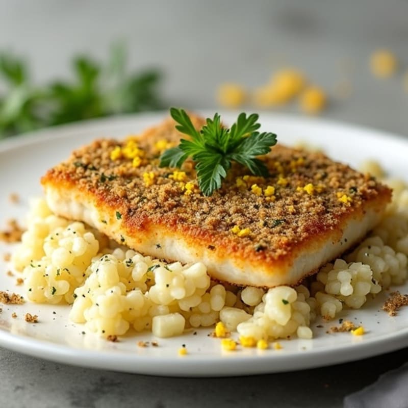 Herb-Crusted Baked Cod with Cauliflower Rice