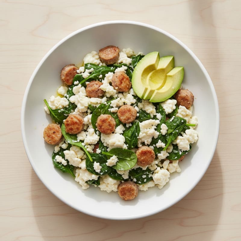 Egg White Scramble with Spinach and Turkey Sausage