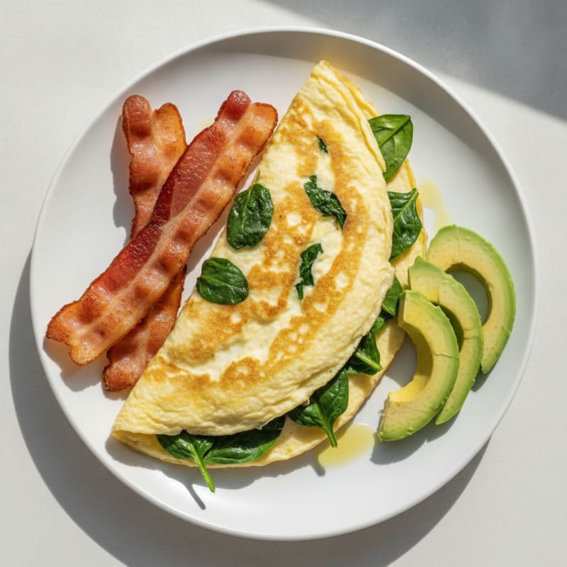 Egg White Omelette with Spinach and Turkey Bacon