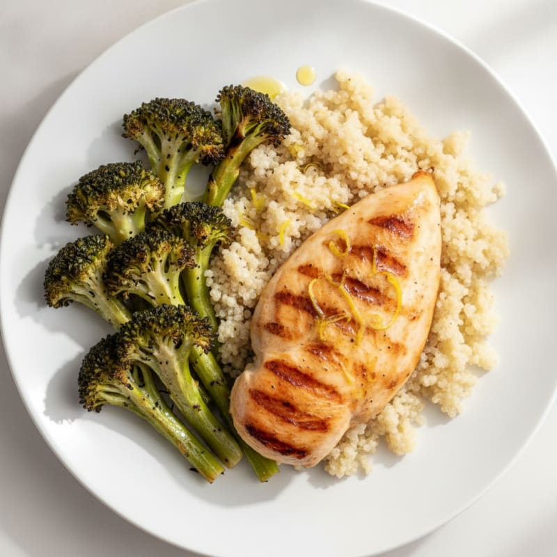 Grilled Chicken Breast with Quinoa and Roasted Broccoli