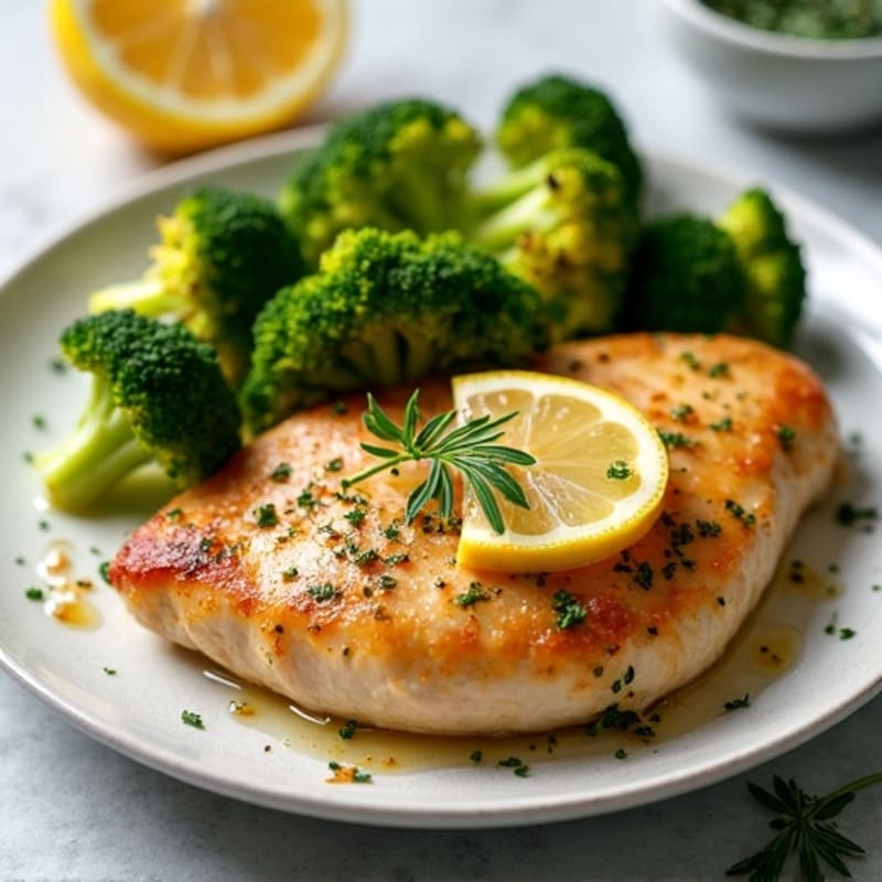 Lemon Herb Roasted Chicken Breast with Crispy Roasted Broccoli