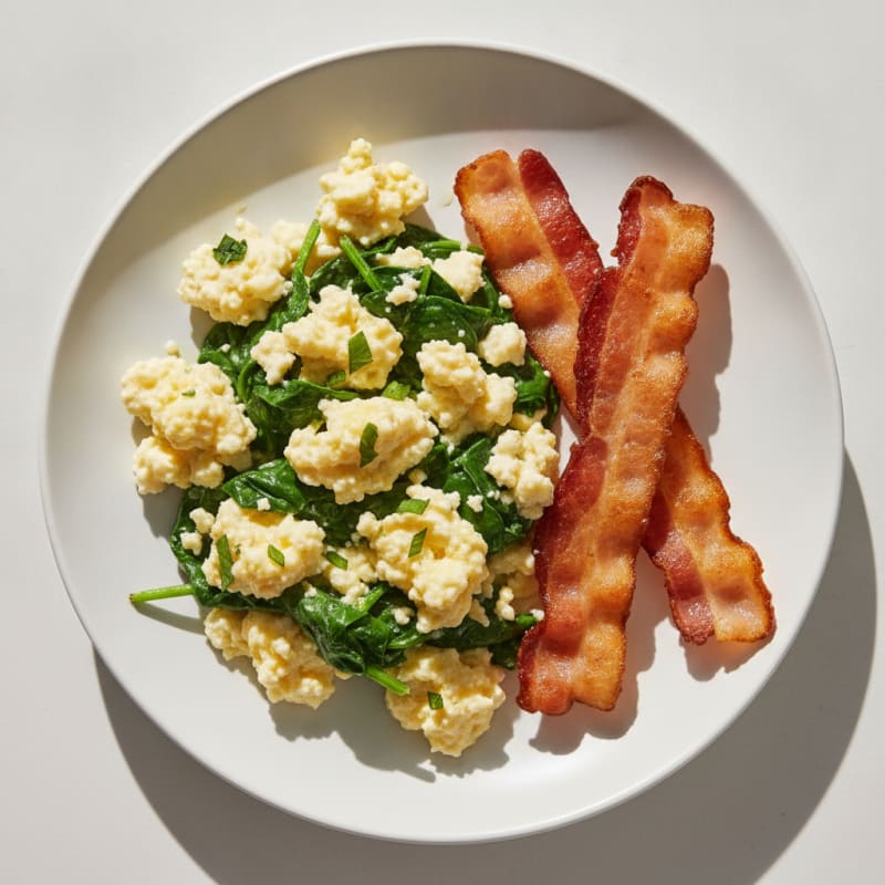 Cottage Cheese Scramble with Spinach and Turkey Bacon