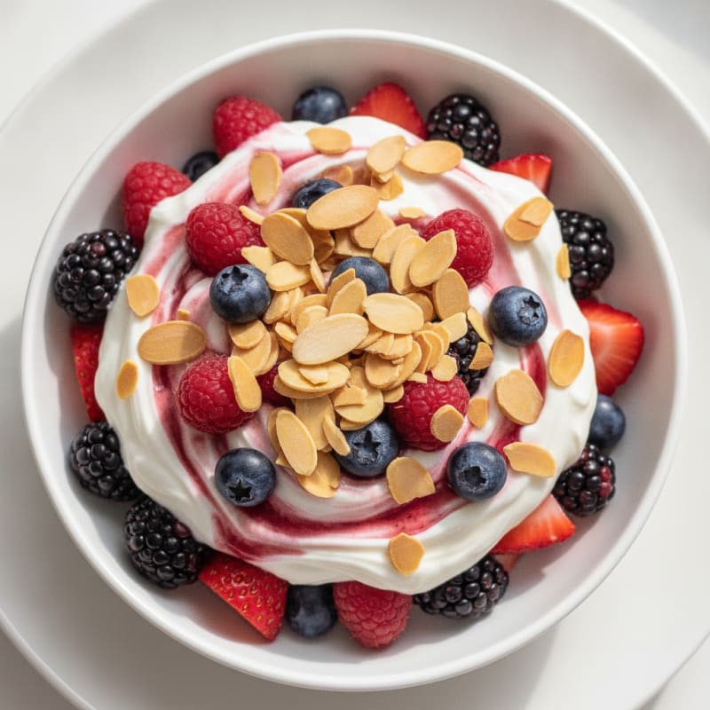 Greek Yogurt Protein Parfait with Mixed Berries and Almonds