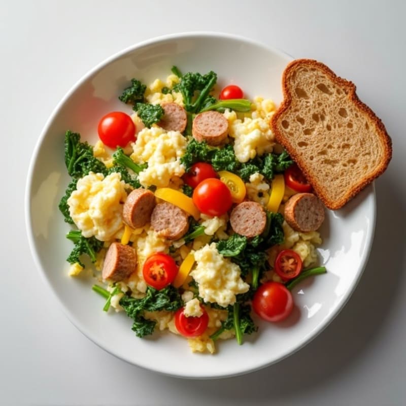 Egg White Veggie Scramble with Turkey Sausage