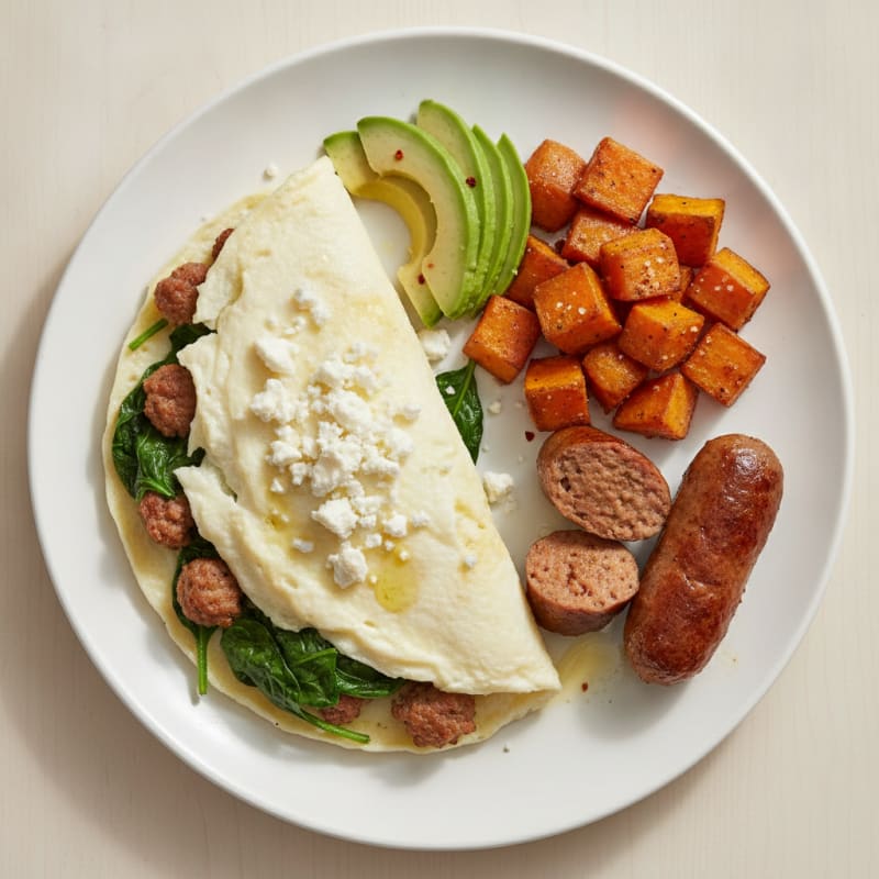 Egg White Spinach Omelette with Turkey Sausage