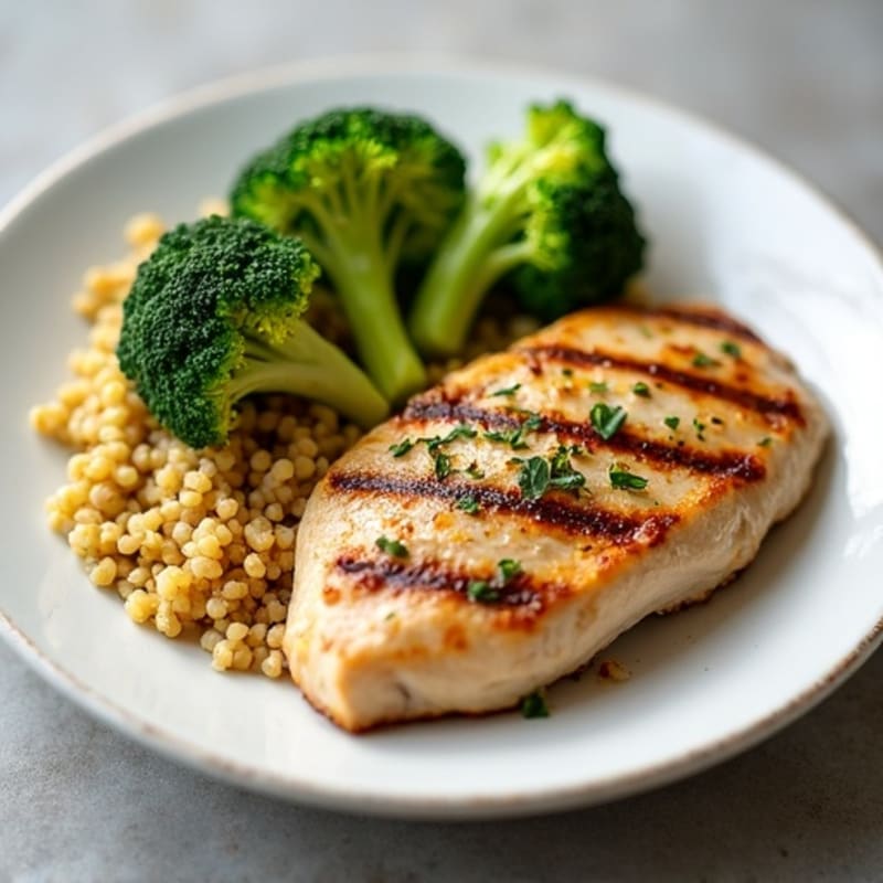 Grilled Chicken Breast with Quinoa and Roasted Broccoli