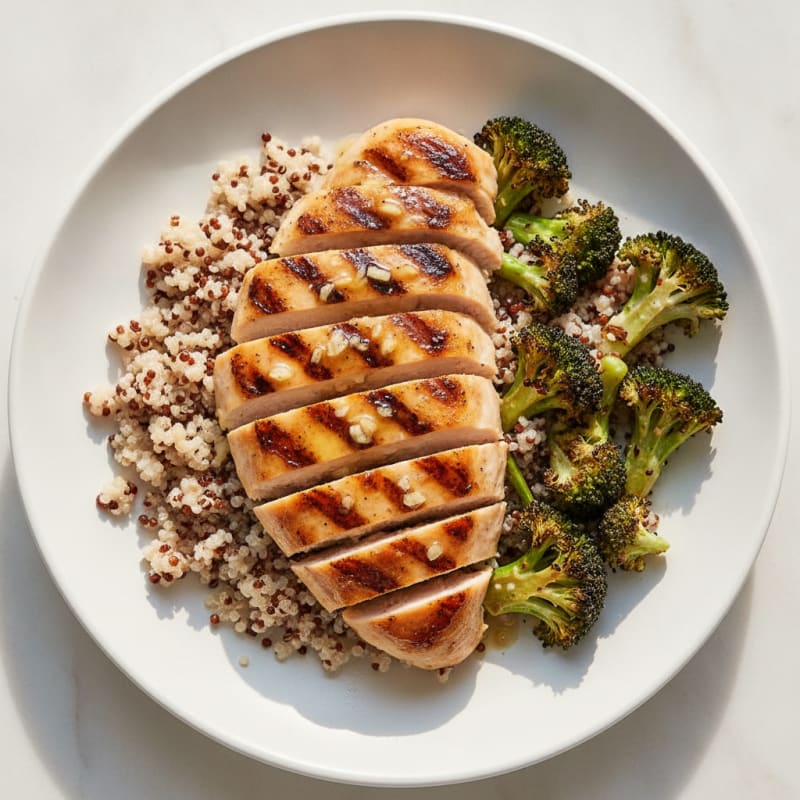 Grilled Lemon-Garlic Chicken Breast with Quinoa and Roasted Broccoli