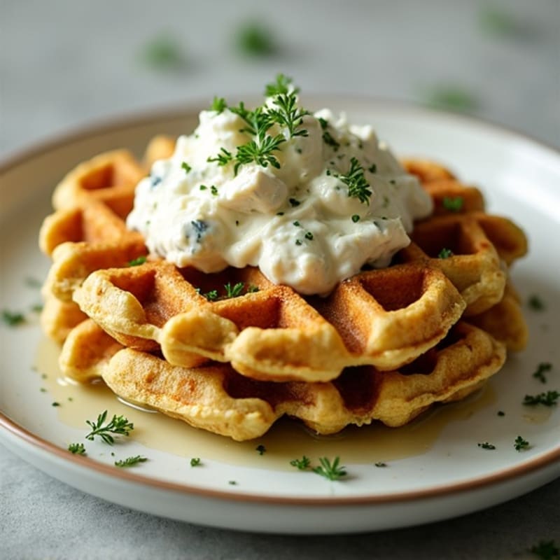 Crispy Zucchini Waffles with Creamy Lemon-Herb Chicken Salad