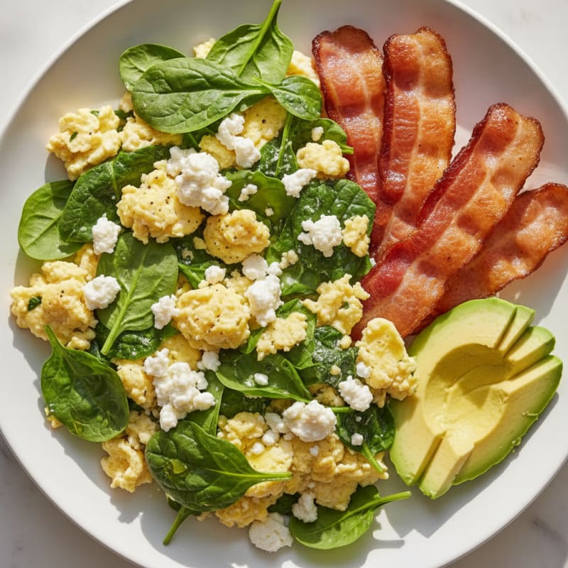 Cottage Cheese Scramble with Spinach and Turkey Bacon