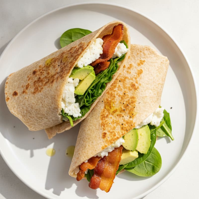 Crispy Turkey Bacon and Egg White Wrap with Spinach