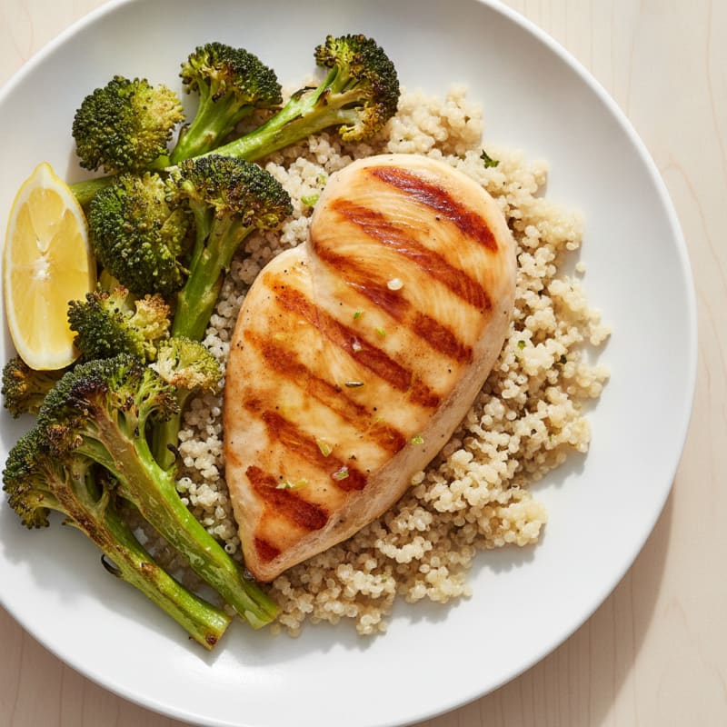 Grilled Chicken Breast with Quinoa and Roasted Broccoli