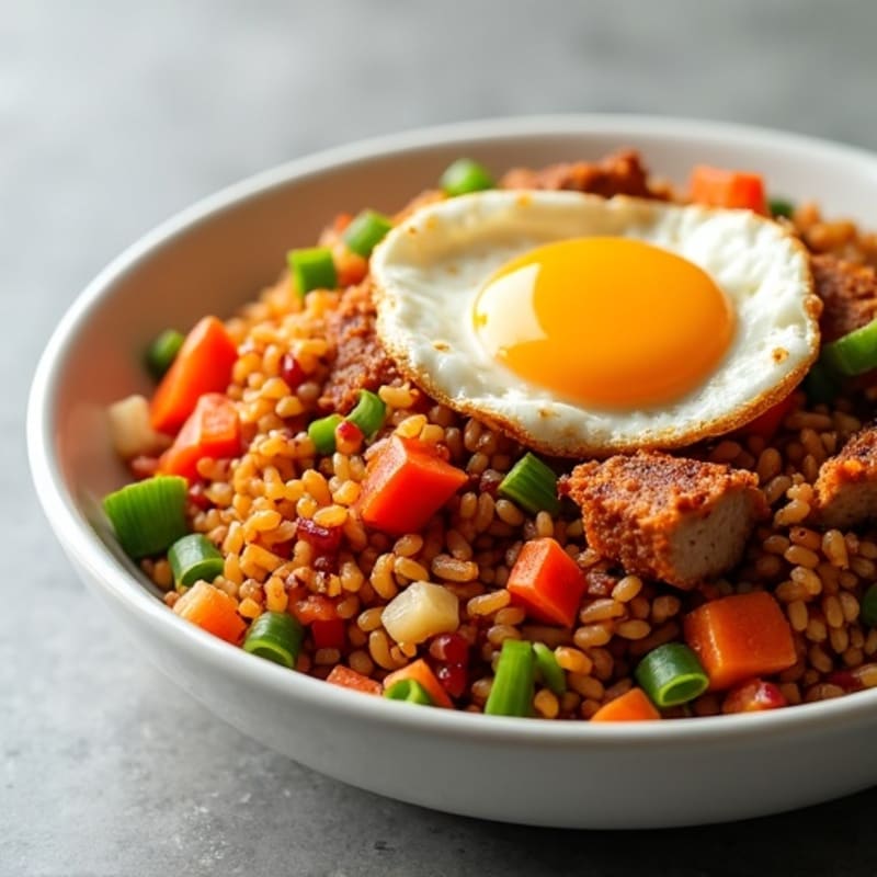 Crispy Kimchi Fried Rice with Lean Pork and Fresh Vegetables