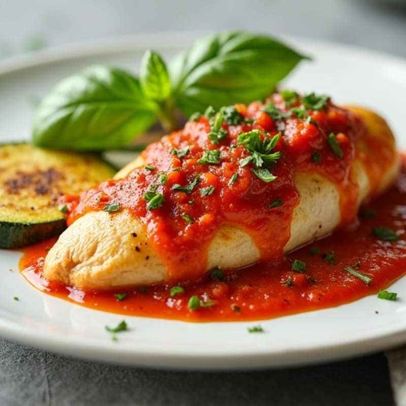 Creamy Tomato Basil Chicken with Roasted Zucchini