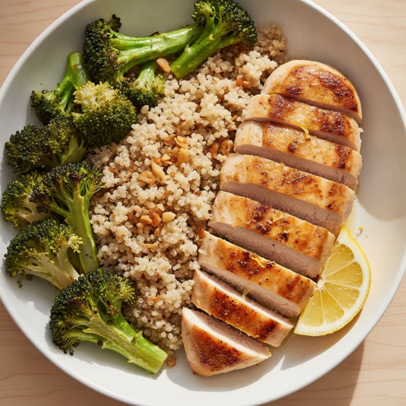 Grilled Chicken Breast with Roasted Broccoli and Quinoa
