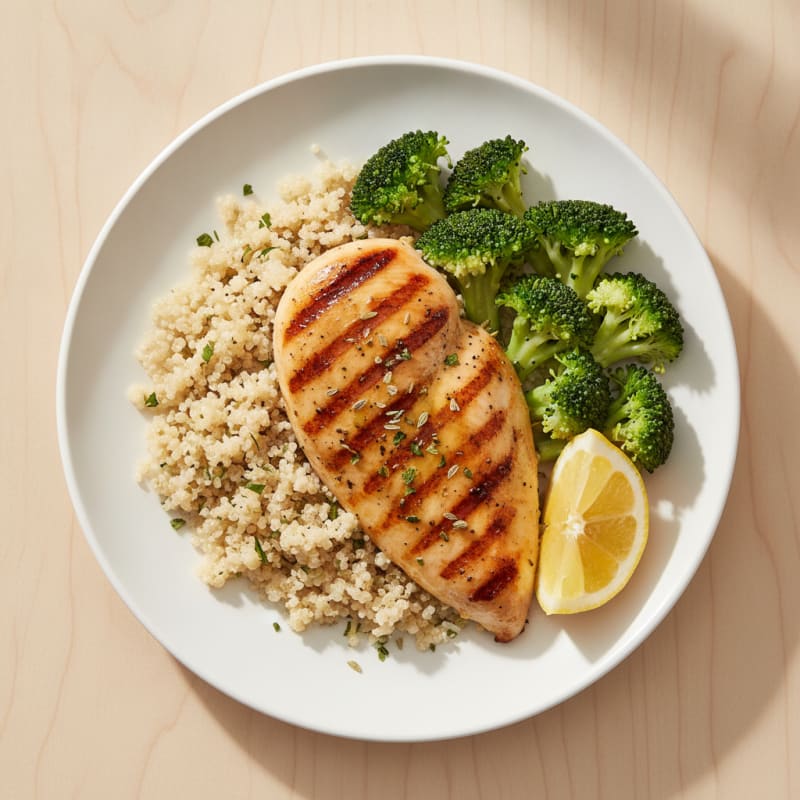 Grilled Chicken Breast with Quinoa and Steamed Broccoli
