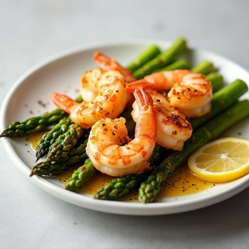 Lemon Garlic Pan-Seared Shrimp with Roasted Asparagus
