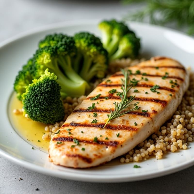 Grilled Chicken Breast with Roasted Broccoli and Quinoa