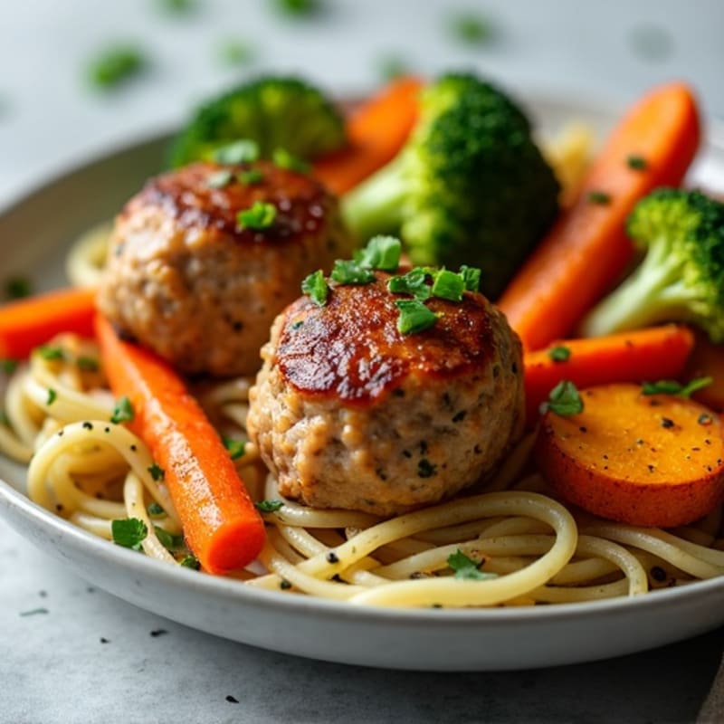 Herb-Seasoned Turkey Meatballs with Roasted Vegetables