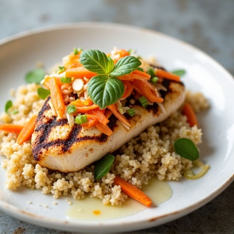 Grilled Chicken Breast with Crunchy Cabbage Slaw and Quinoa