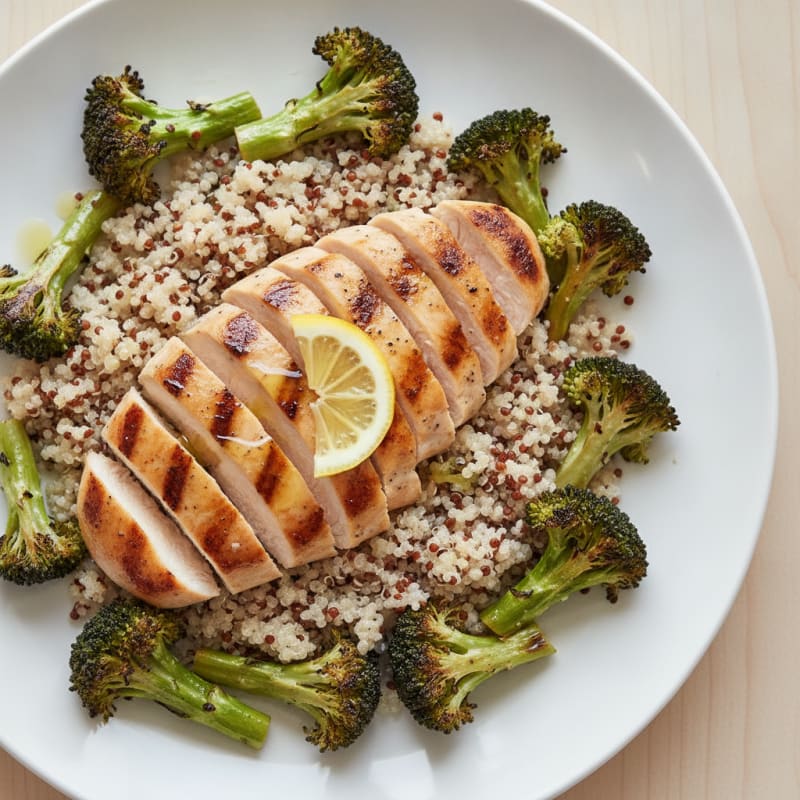 Grilled Chicken Breast with Quinoa and Roasted Broccoli