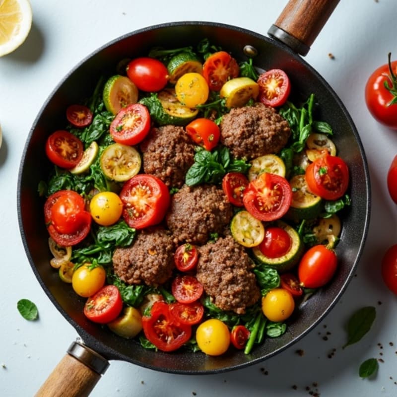 Hearty Grass-Fed Ground Beef and Roasted Vegetable Skillet