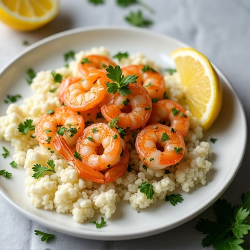 Garlic-Lemon Pan Seared Shrimp with Herb Cauliflower Rice