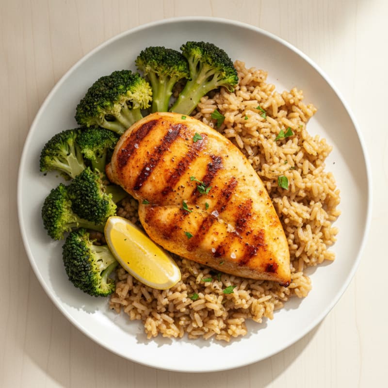 Grilled Chicken with Garlic Brown Rice