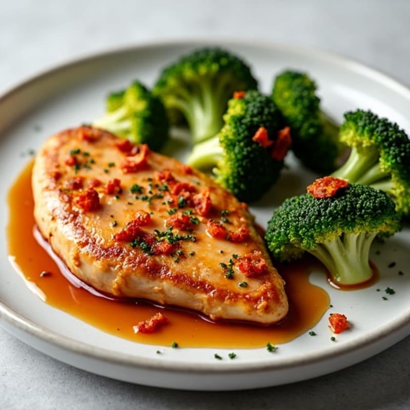 Crispy Baked Chicken with Sweet and Spicy Ginger-Garlic Sauce and Roasted Broccoli