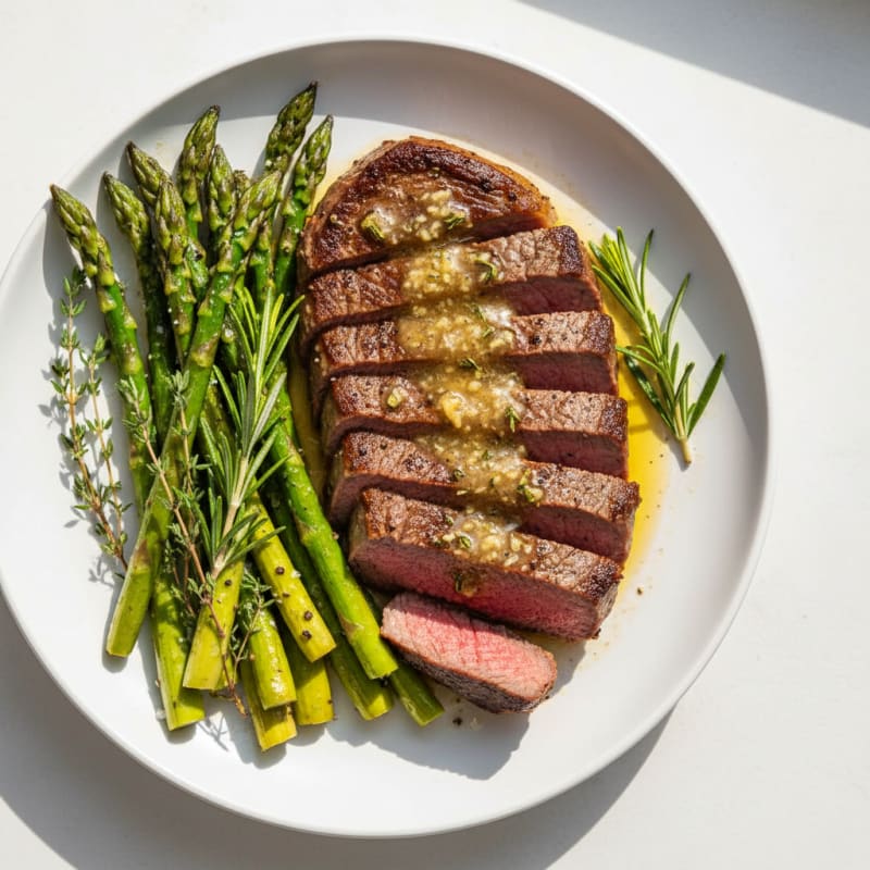 Garlic Herb Butter Steak with Asparagus