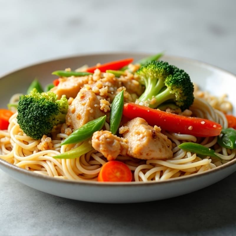 Garlic-Ginger Chicken and Crisp Vegetable Noodle Stir-Fry