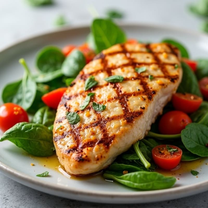 Grilled Chicken Breast with Spinach and Tomato Salad