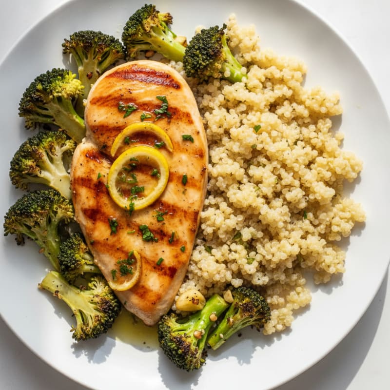 Grilled Chicken Breast with Quinoa and Roasted Broccoli