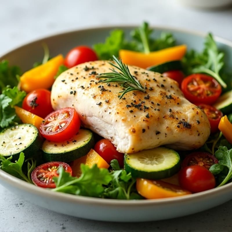 Lemon Herb Chicken with Fresh Greens and Roasted Vegetables