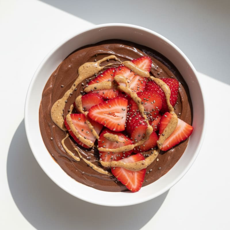 Silky Chocolate Protein Pudding with Fresh Strawberries